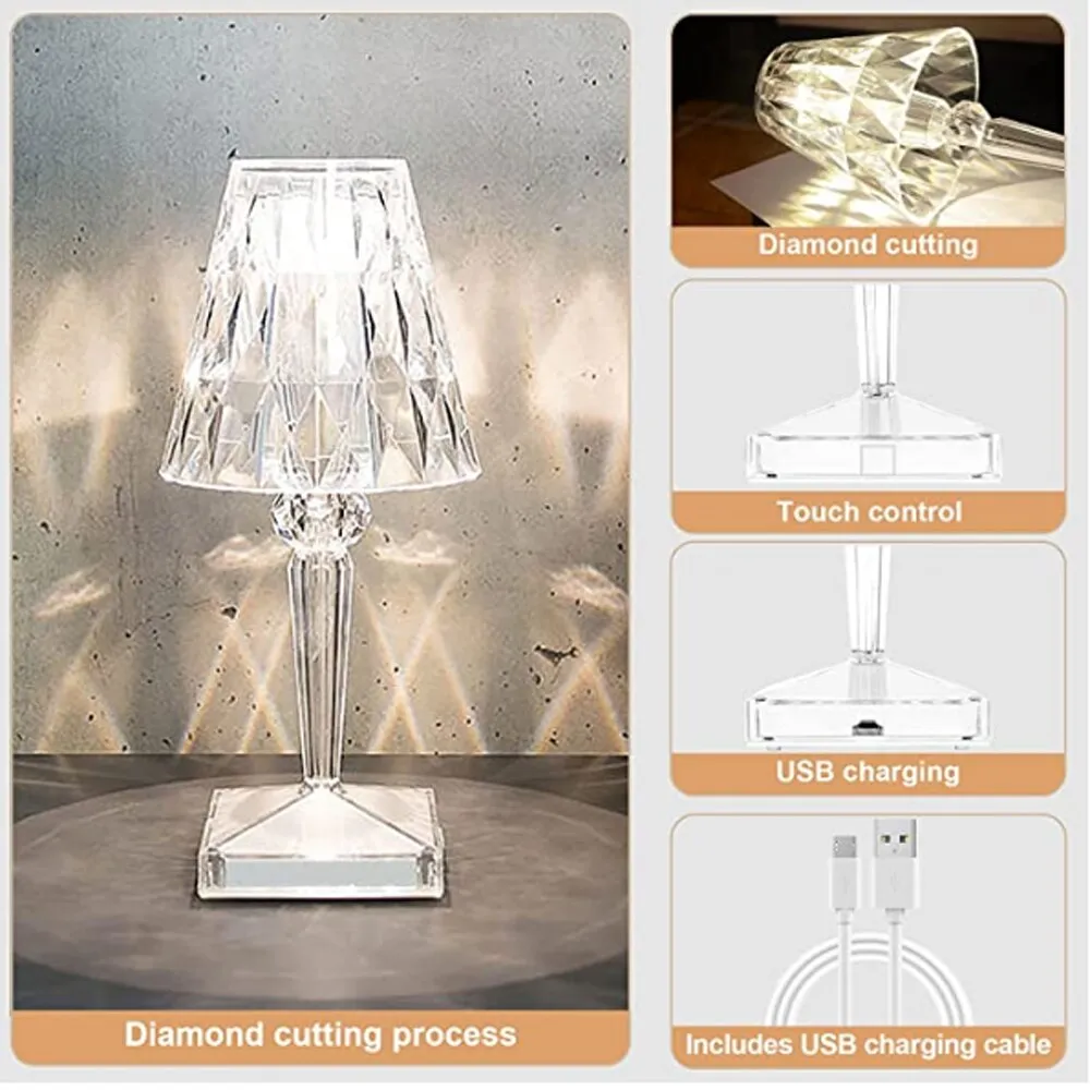 1-3 PCS Diamond Table Lamp Acrylic Decoration Desk Lamps For Bedroom Bedside Bar Crystal Lighting Fixtures Gift LED Night Light