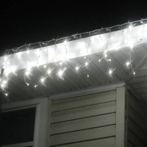 100-light Pure White 5mm LED Icicle Lights, White Wire