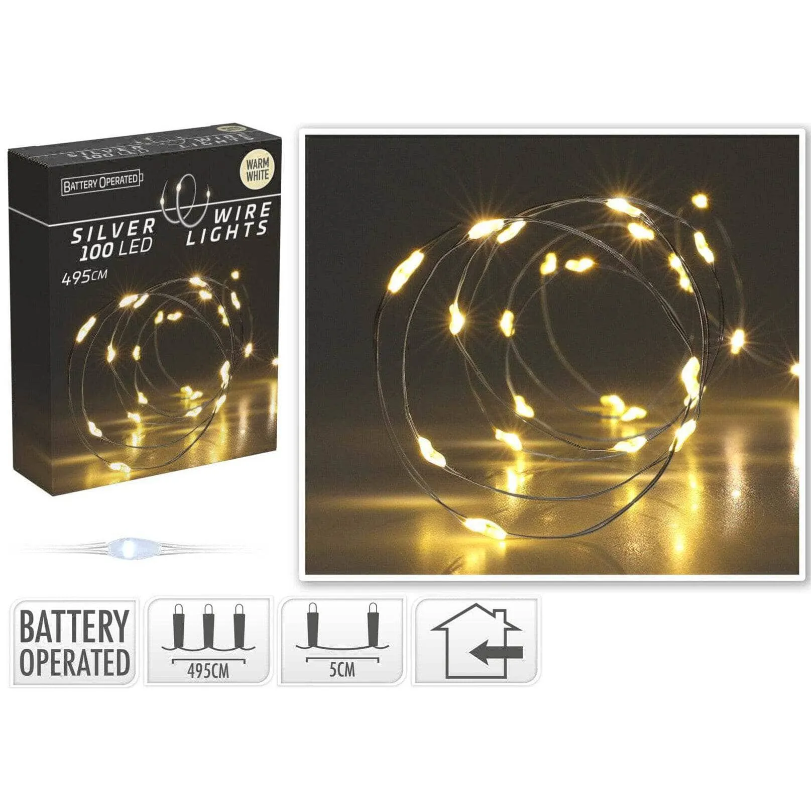 100 Silver Wire LED Lights - Warm White