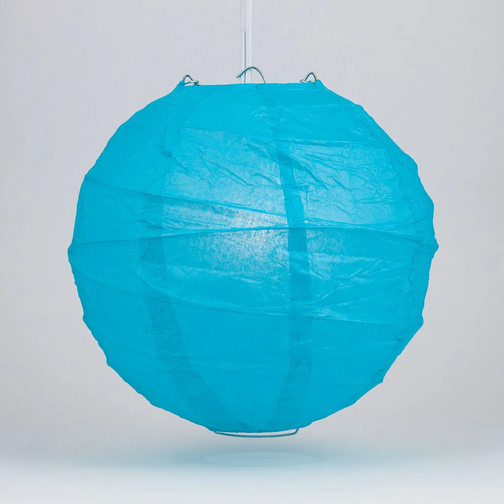 12" Turquoise Round Paper Lantern, Crisscross Ribbing, Chinese Hanging Wedding & Party Decoration