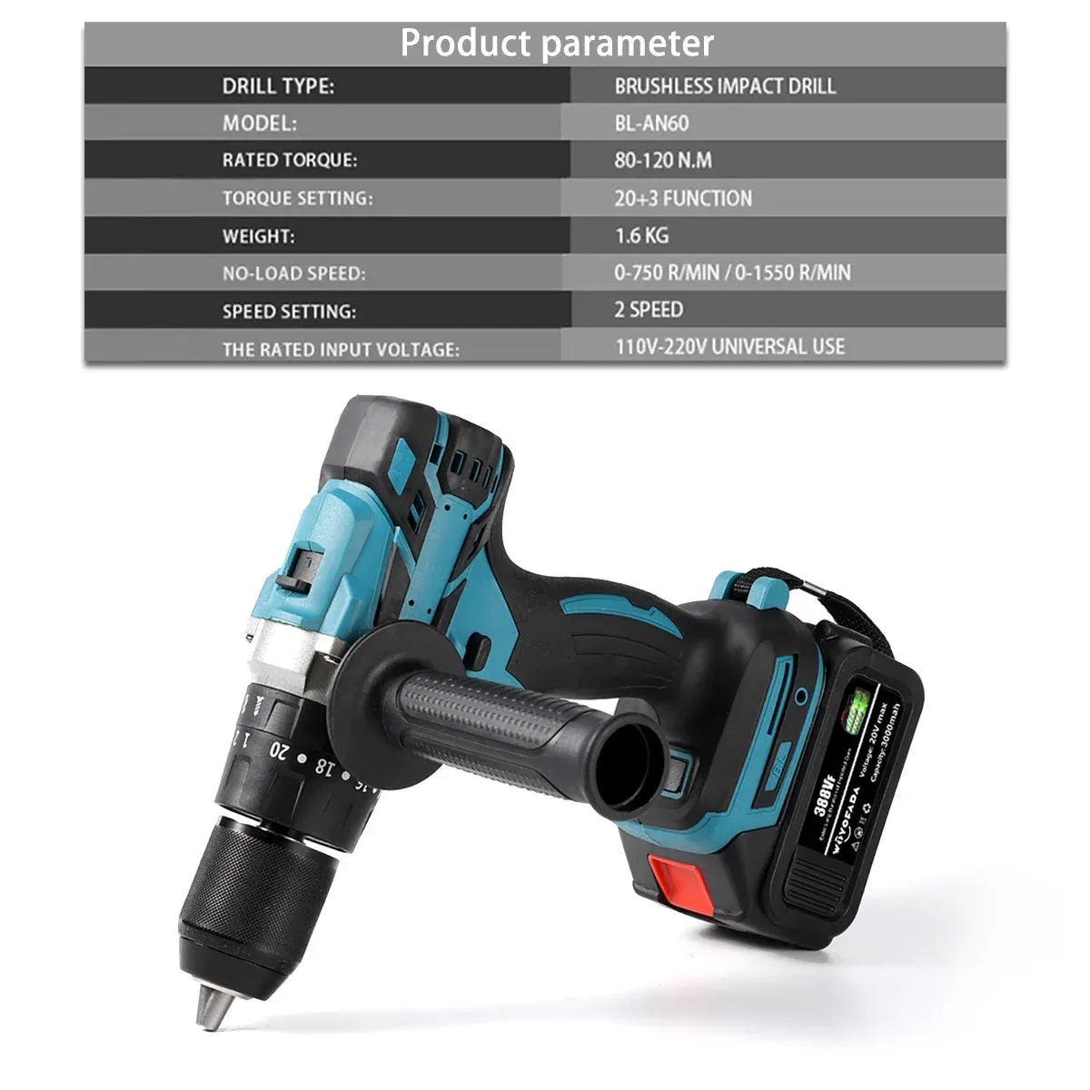 13mm Cordless Impact Drill 18V Electric Screwdriver Home Mini Brushless Impact Drill For Makita Battery Rechargeable Impact Dril