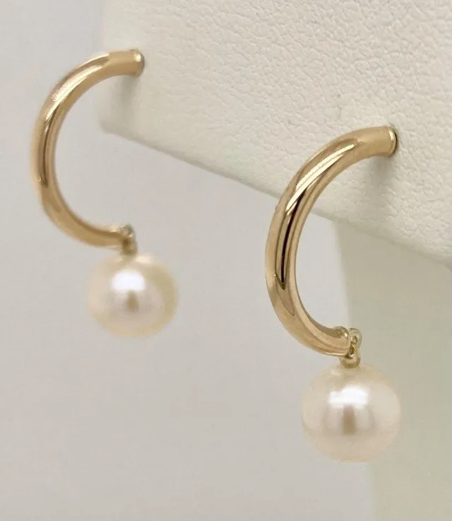 14K Pearl Half Hoop Earrings