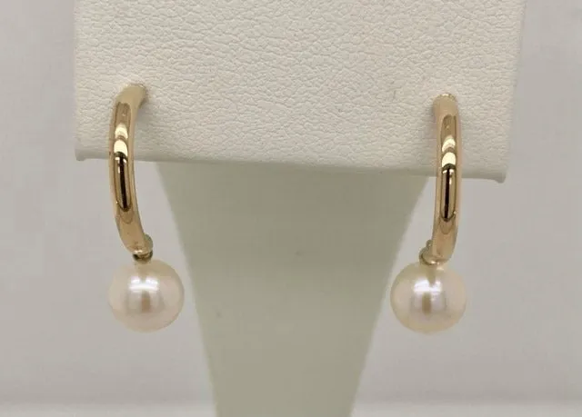 14K Pearl Half Hoop Earrings