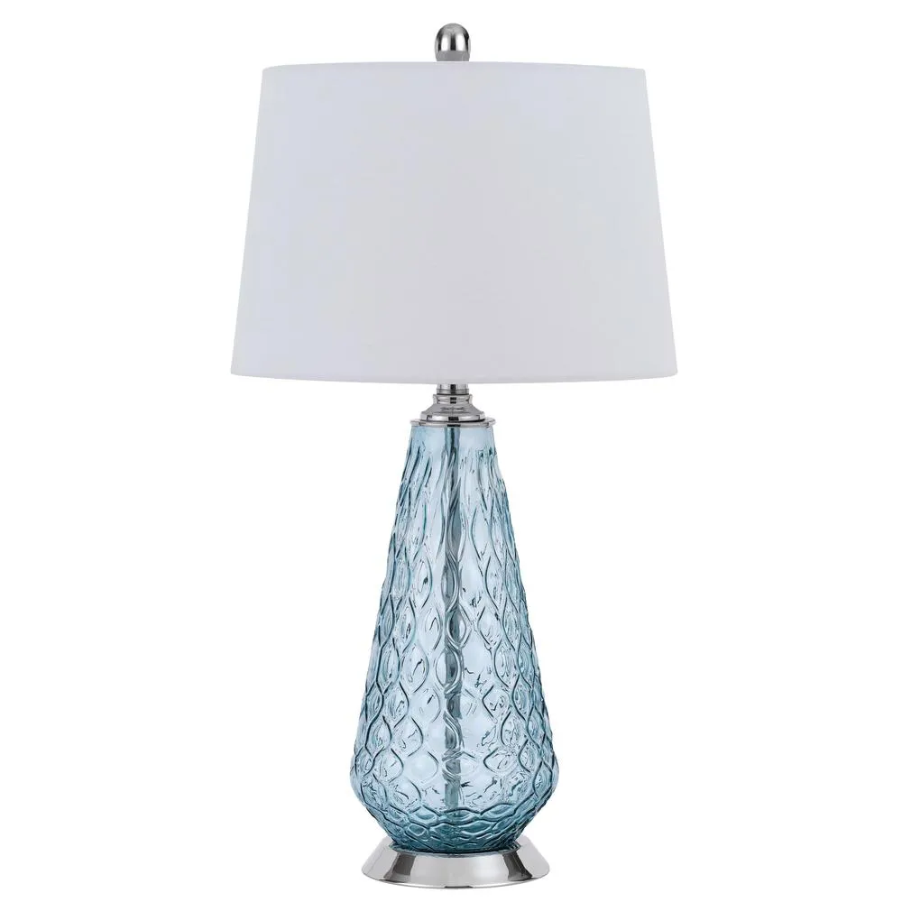 150W 3 Way Mayfield Glass Table Lamp With Hardback Taper Drum Fabric Shade By Cal Lighting