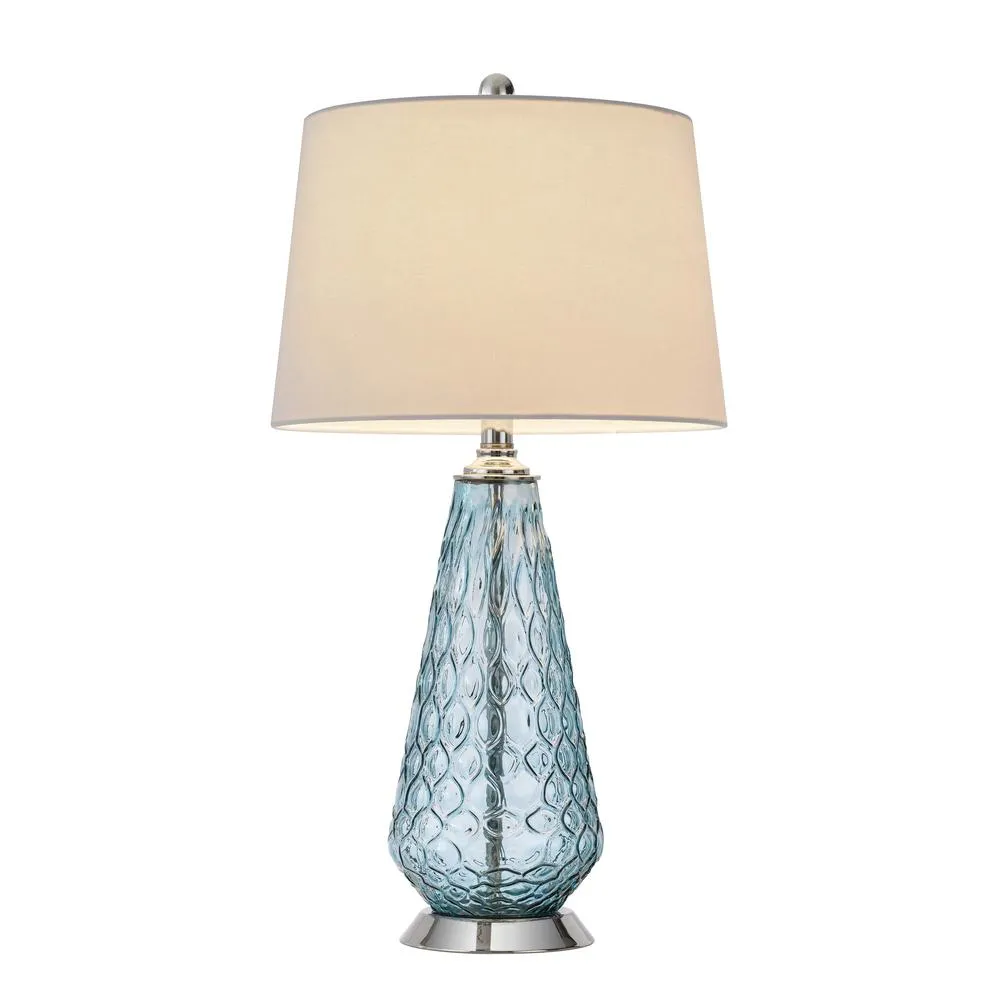 150W 3 Way Mayfield Glass Table Lamp With Hardback Taper Drum Fabric Shade By Cal Lighting