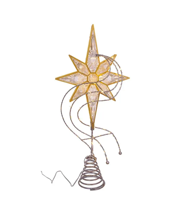 17" Pre-Lit Gold Glittered 8-point Star Treetop