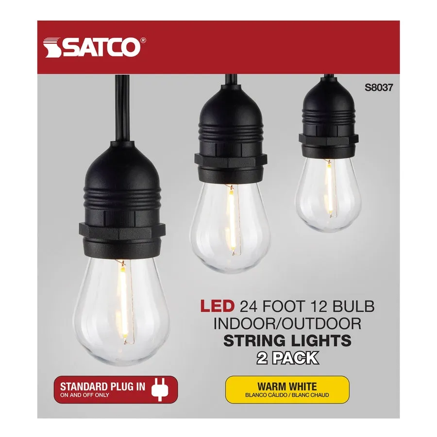 24Ft - LED String Light - Includes 12-S14 bulbs - 2200K - 120Vs - 2 Pack