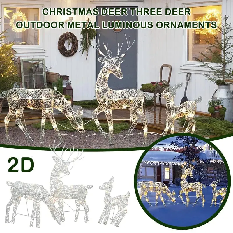 3-Piece Christmas LED Wrought Iron Deer Set