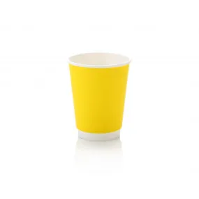 350ml Paper Coffee Cup Double Wall Yellow with White Sip Lid 10pack