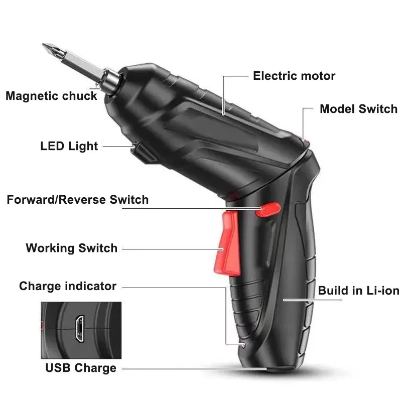 3.6V Electric Screwdriver Rechargeable Cordless Cordless Electric Screwdriver Drill Kit Folding Home Power Tools