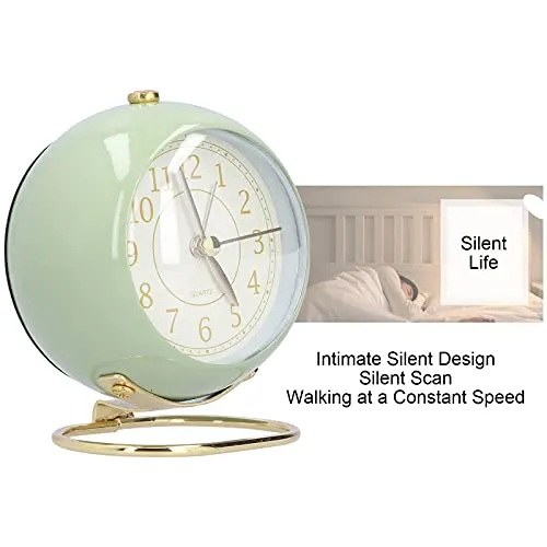 3NH® Desk Clock, Metal Baking Paint Small Clock with Night Light for Home for Bedroom(Olive Green)