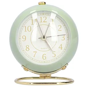 3NH® Desk Clock, Metal Baking Paint Small Clock with Night Light for Home for Bedroom(Olive Green)