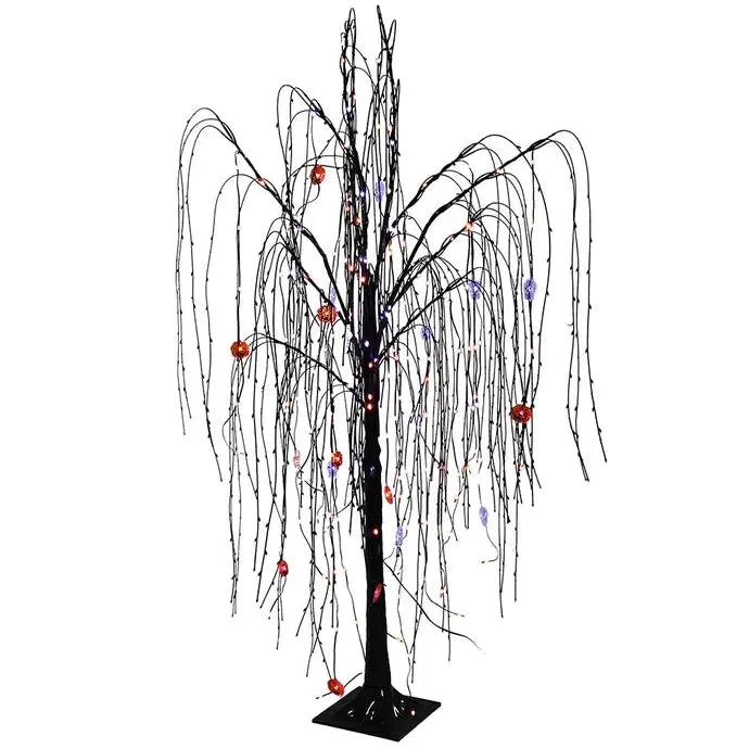 4' Pre-Lit Purple & Orange LED Halloween Willow Tree