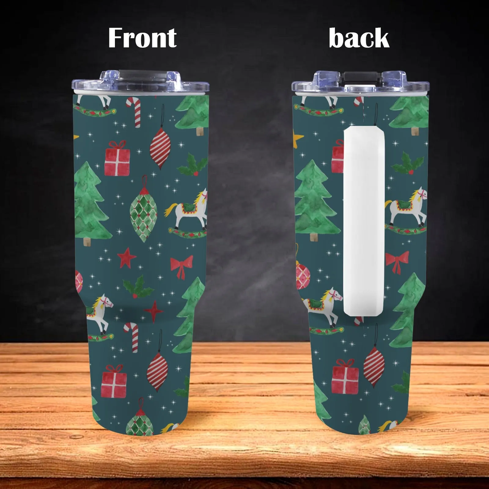 40oz/1200ml Christmas Stanley-Style Tumbler – with Festive Patterns (Zany, Traditional & Snowy Designs)