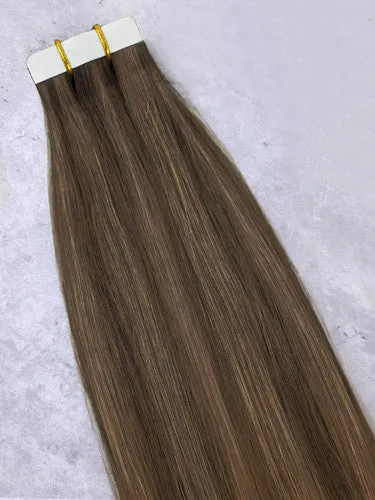 #4/8 Santorini Highlighted｜Luxury Russian Remy Human Hair, Double Drawn, Tape Extensions