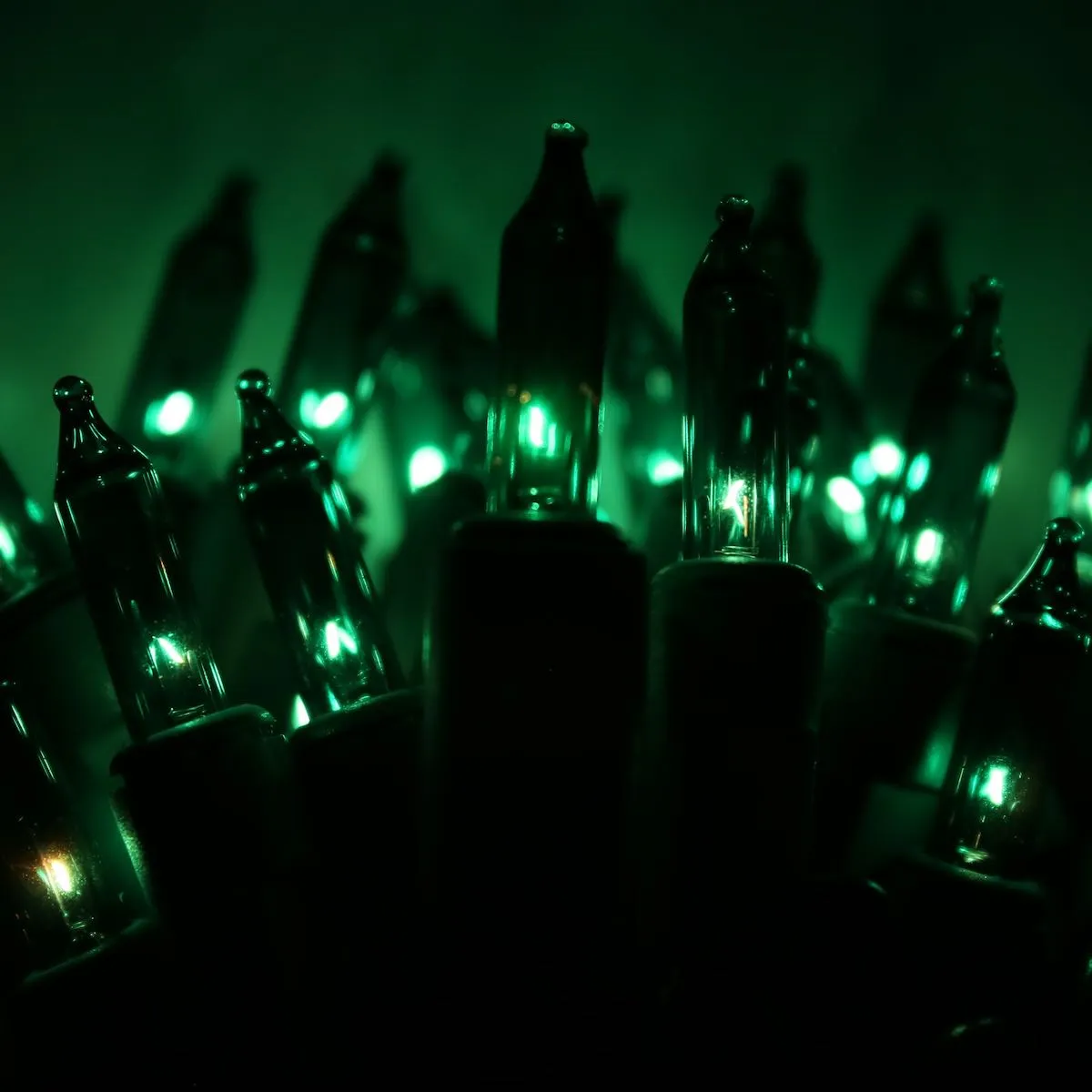 50-bulb Green Mini Lights, 2.5" Spacing, Green Wire