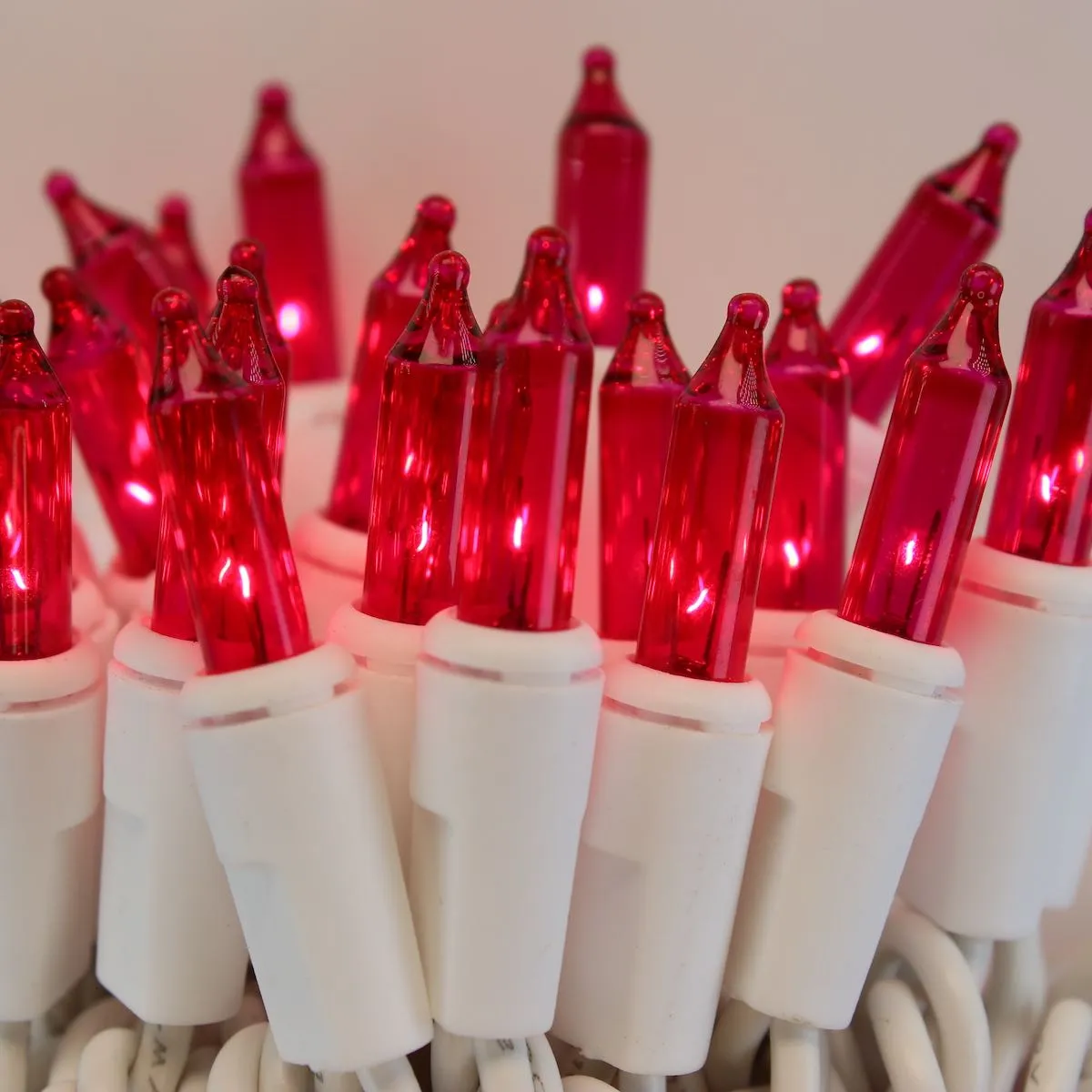 50-bulb Pink Mini Lights, 2.5" Spacing, White Wire