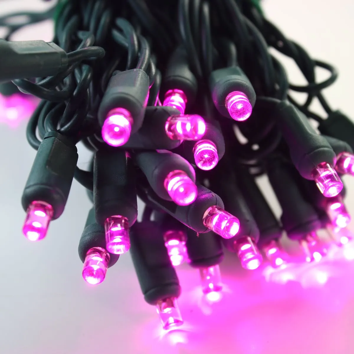 50-light  5mm Pink LED Christmas Lights, 6" Spacing Green Wire