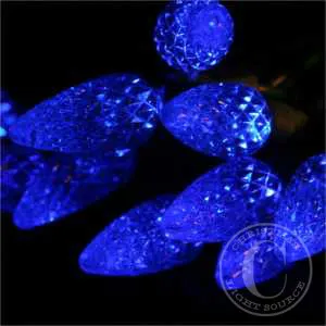 50-light  C6 Blue LED Christmas Lights, 4" Spacing Green Wire