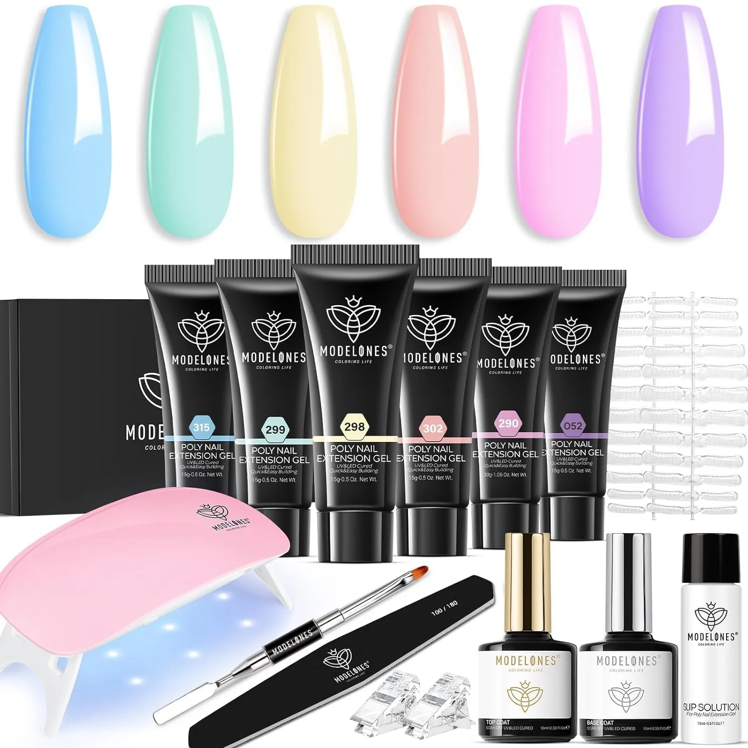 6-Color Poly Gel Nail Extension Kit with LED Lamp - Ideal for Beginners & DIY Nail Art Enthusiasts