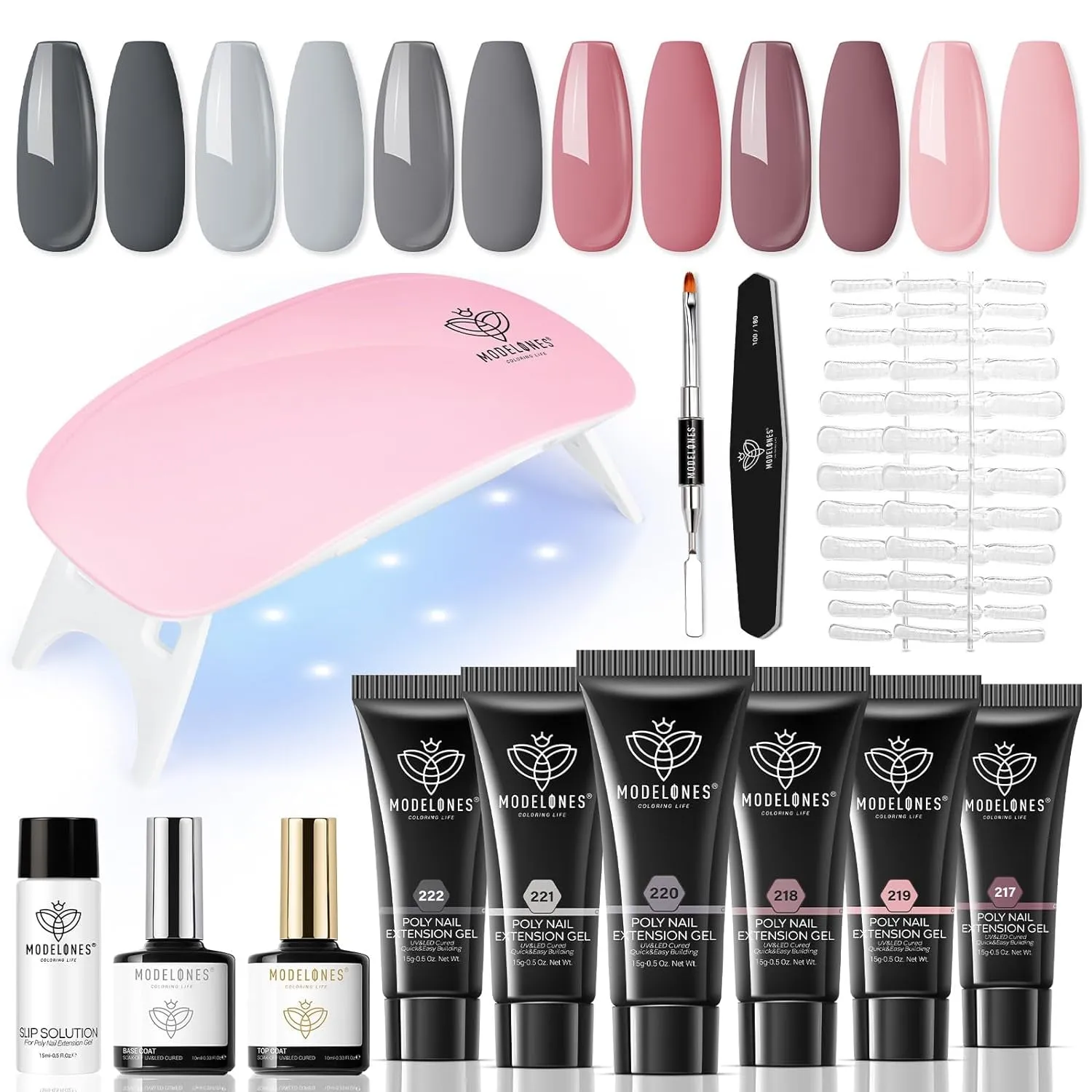 6-Color Poly Gel Nail Extension Kit with LED Lamp - Ideal for Beginners & DIY Nail Art Enthusiasts