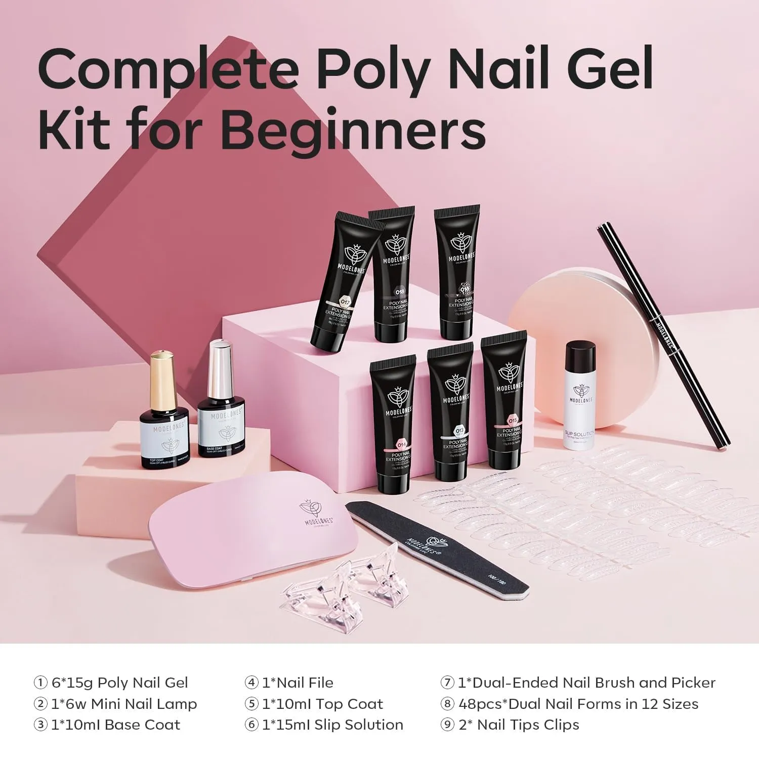 6-Color Poly Gel Nail Extension Kit with LED Lamp - Ideal for Beginners & DIY Nail Art Enthusiasts