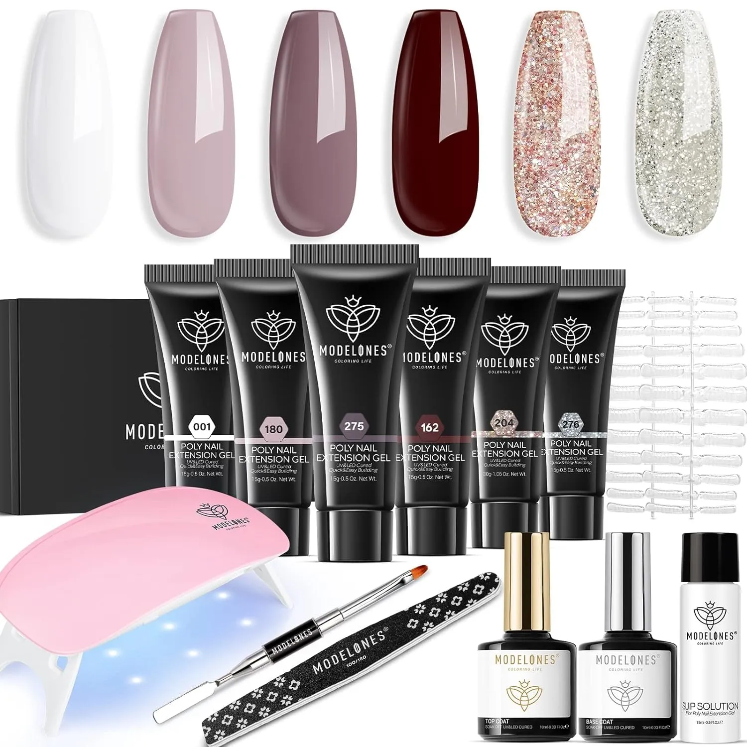 6-Color Poly Gel Nail Extension Kit with LED Lamp - Ideal for Beginners & DIY Nail Art Enthusiasts