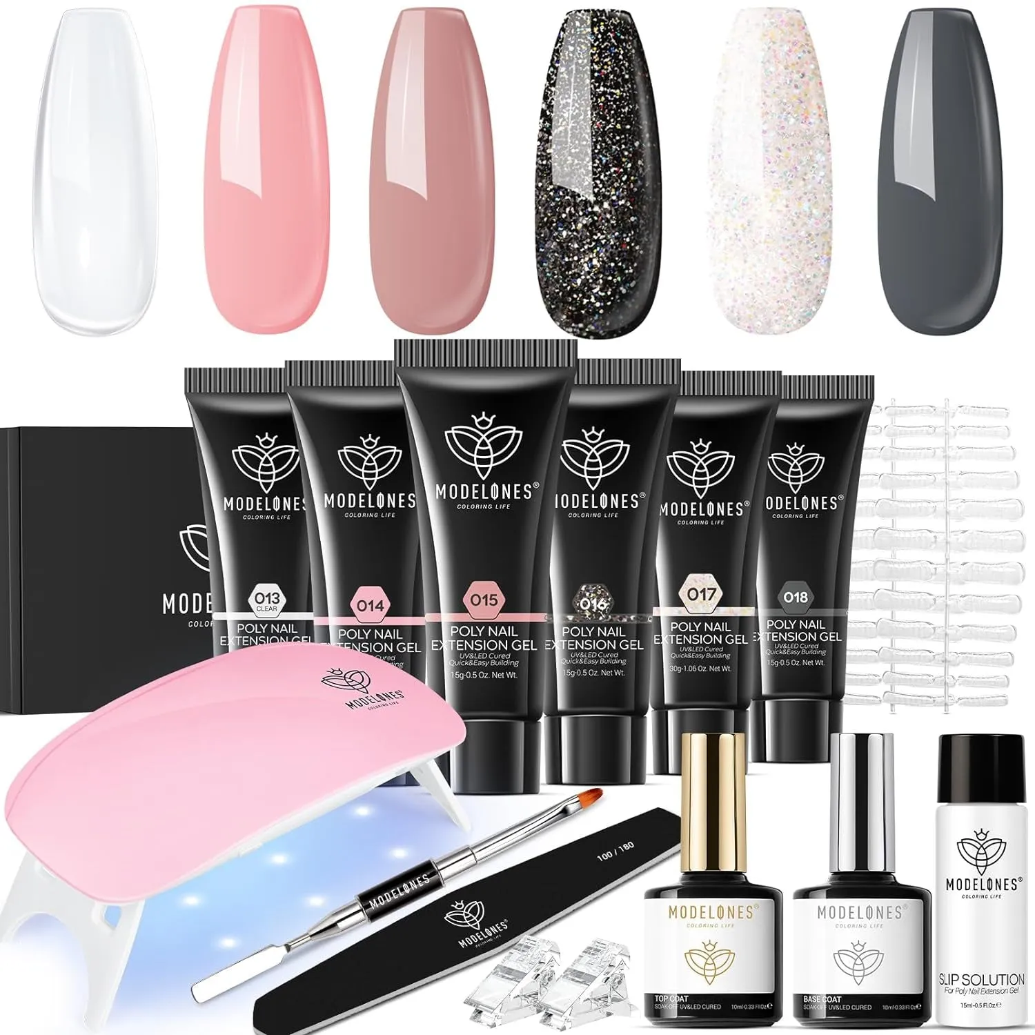 6-Color Poly Gel Nail Extension Kit with LED Lamp - Ideal for Beginners & DIY Nail Art Enthusiasts