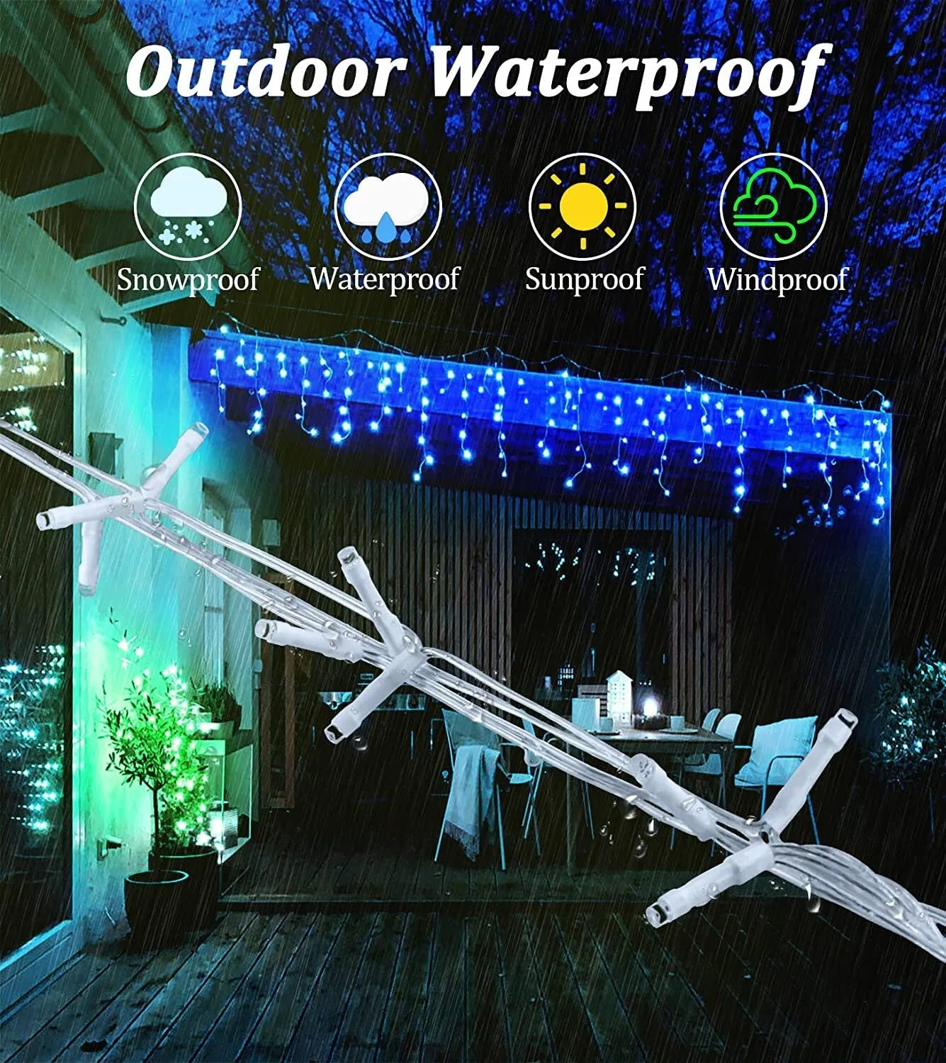 66ft LED Christmas Lights Outdoor Decorations | 8 Lighting Modes with Timer Memory 611 LED Curtain Fairy Light with 141 Drops