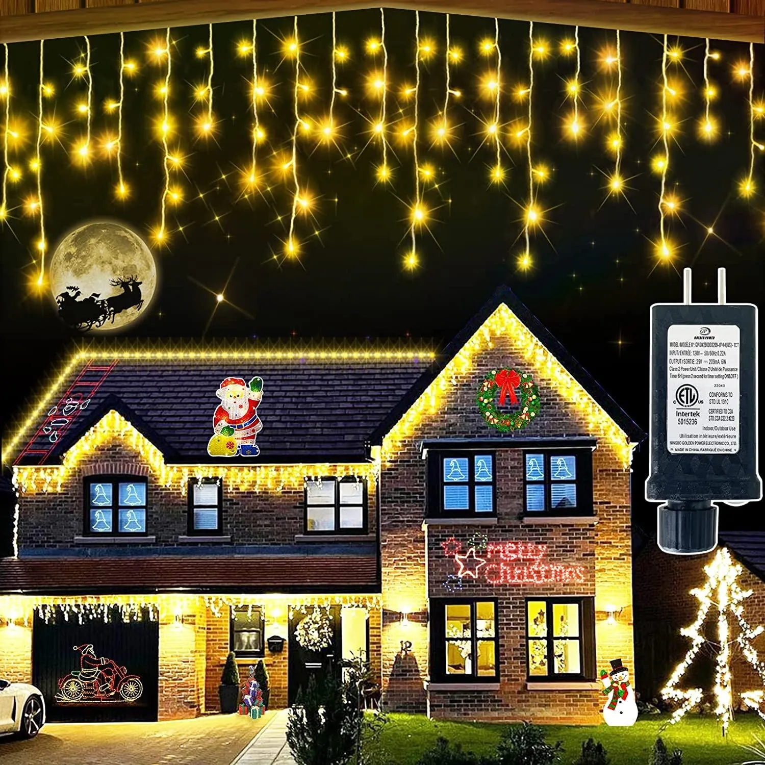 66ft LED Christmas Lights Outdoor Decorations | 8 Lighting Modes with Timer Memory 611 LED Curtain Fairy Light with 141 Drops