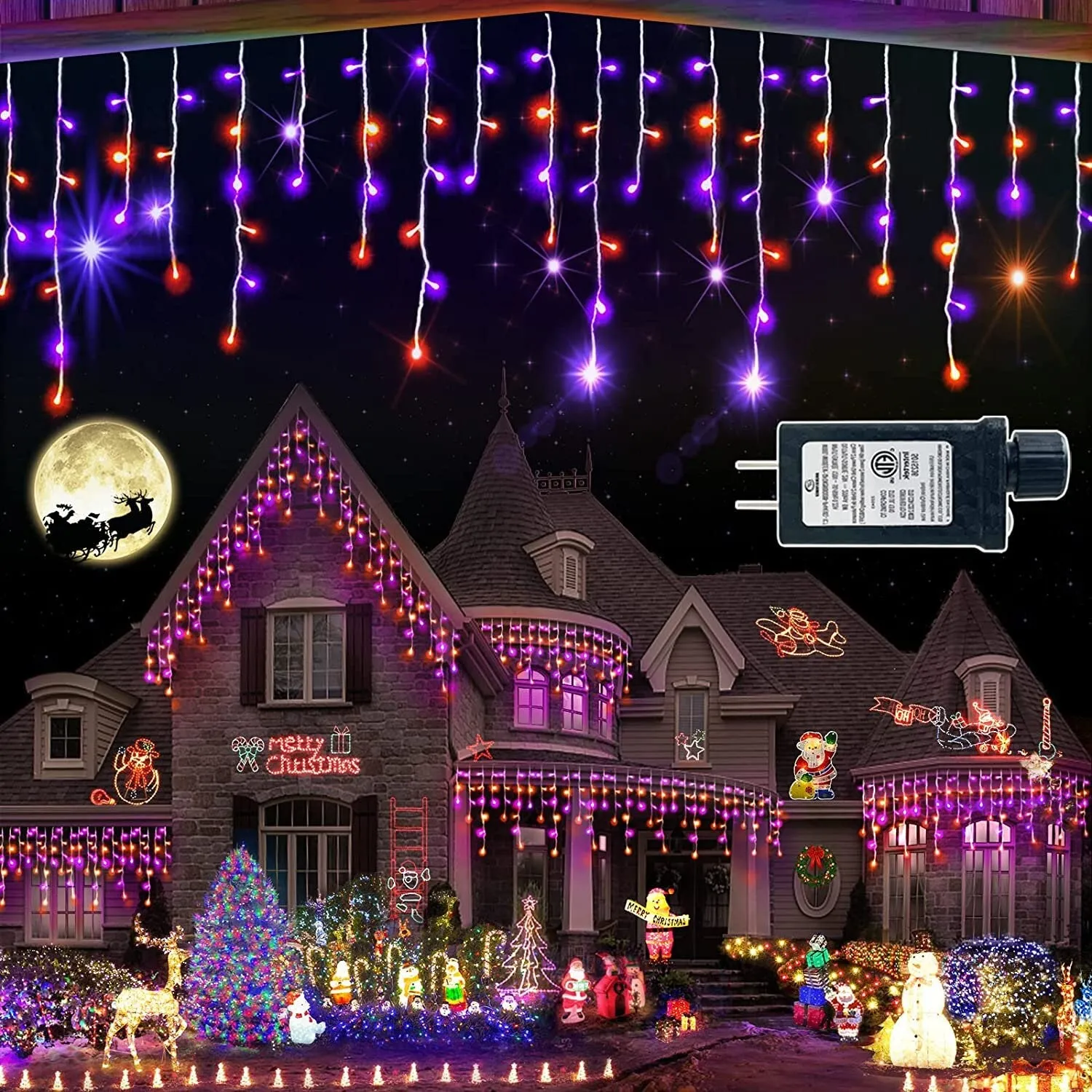 66ft LED Christmas Lights Outdoor Decorations | 8 Lighting Modes with Timer Memory 611 LED Curtain Fairy Light with 141 Drops