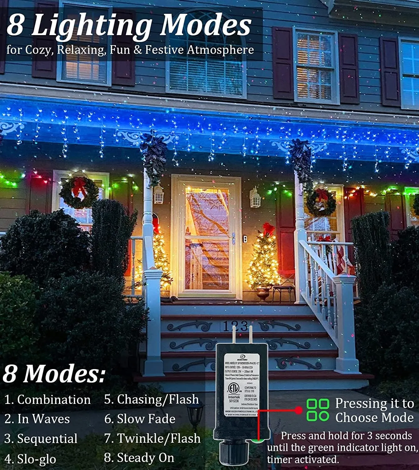 66ft LED Christmas Lights Outdoor Decorations | 8 Lighting Modes with Timer Memory 611 LED Curtain Fairy Light with 141 Drops