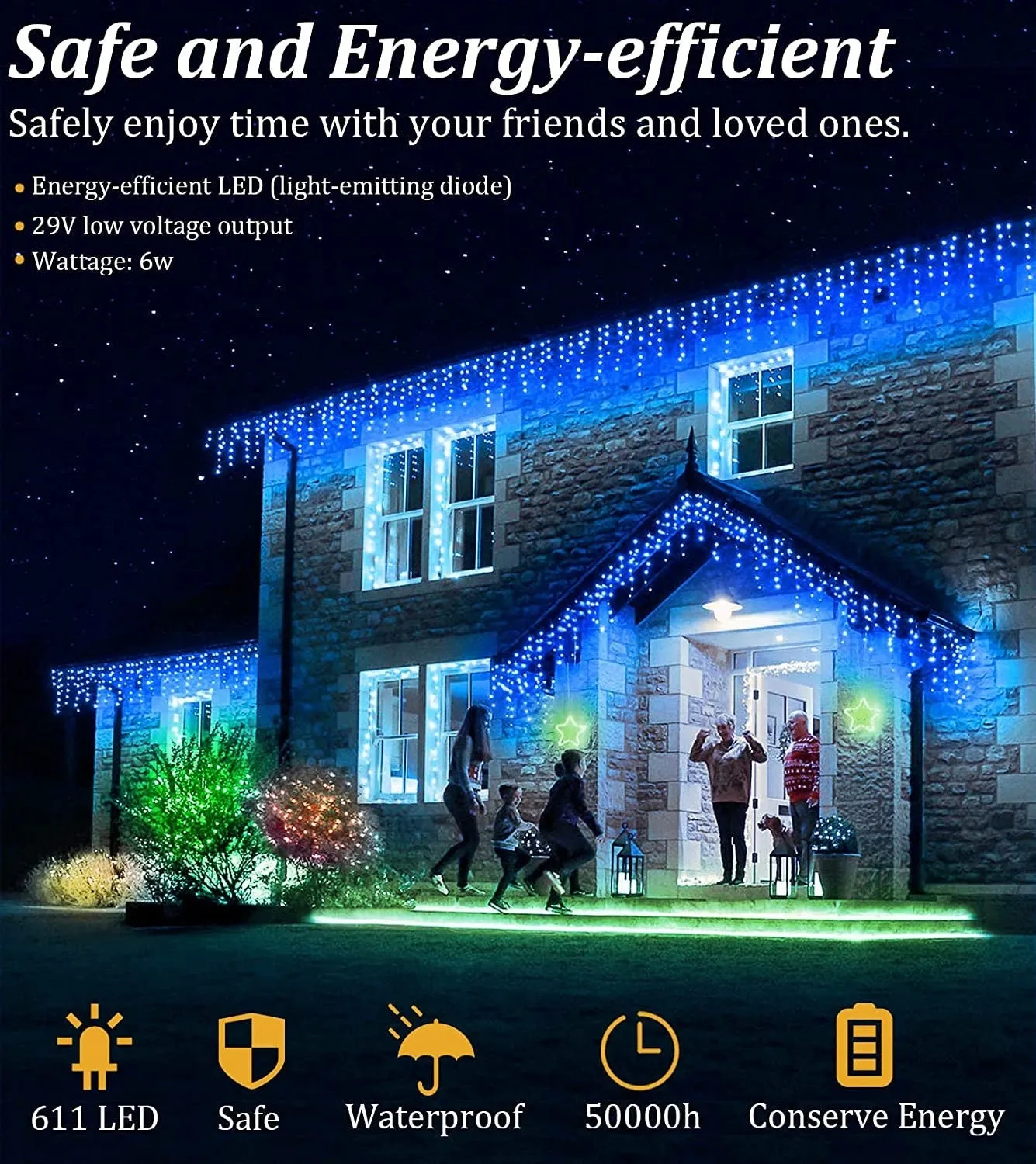 66ft LED Christmas Lights Outdoor Decorations | 8 Lighting Modes with Timer Memory 611 LED Curtain Fairy Light with 141 Drops