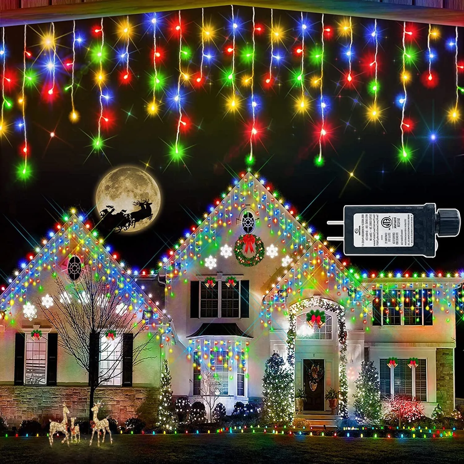 66ft LED Christmas Lights Outdoor Decorations | 8 Lighting Modes with Timer Memory 611 LED Curtain Fairy Light with 141 Drops