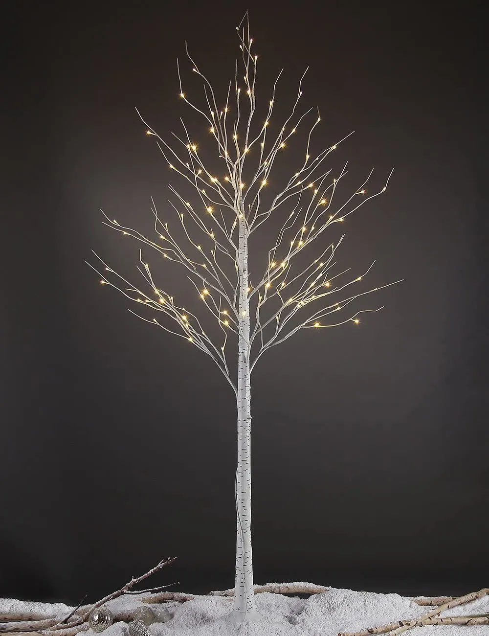 8' White Birch Branch Tree, Warm White LED Lights