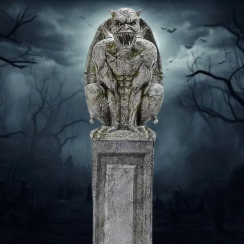 96" Oversized Gargoyle Pillar Animated Halloween Prop