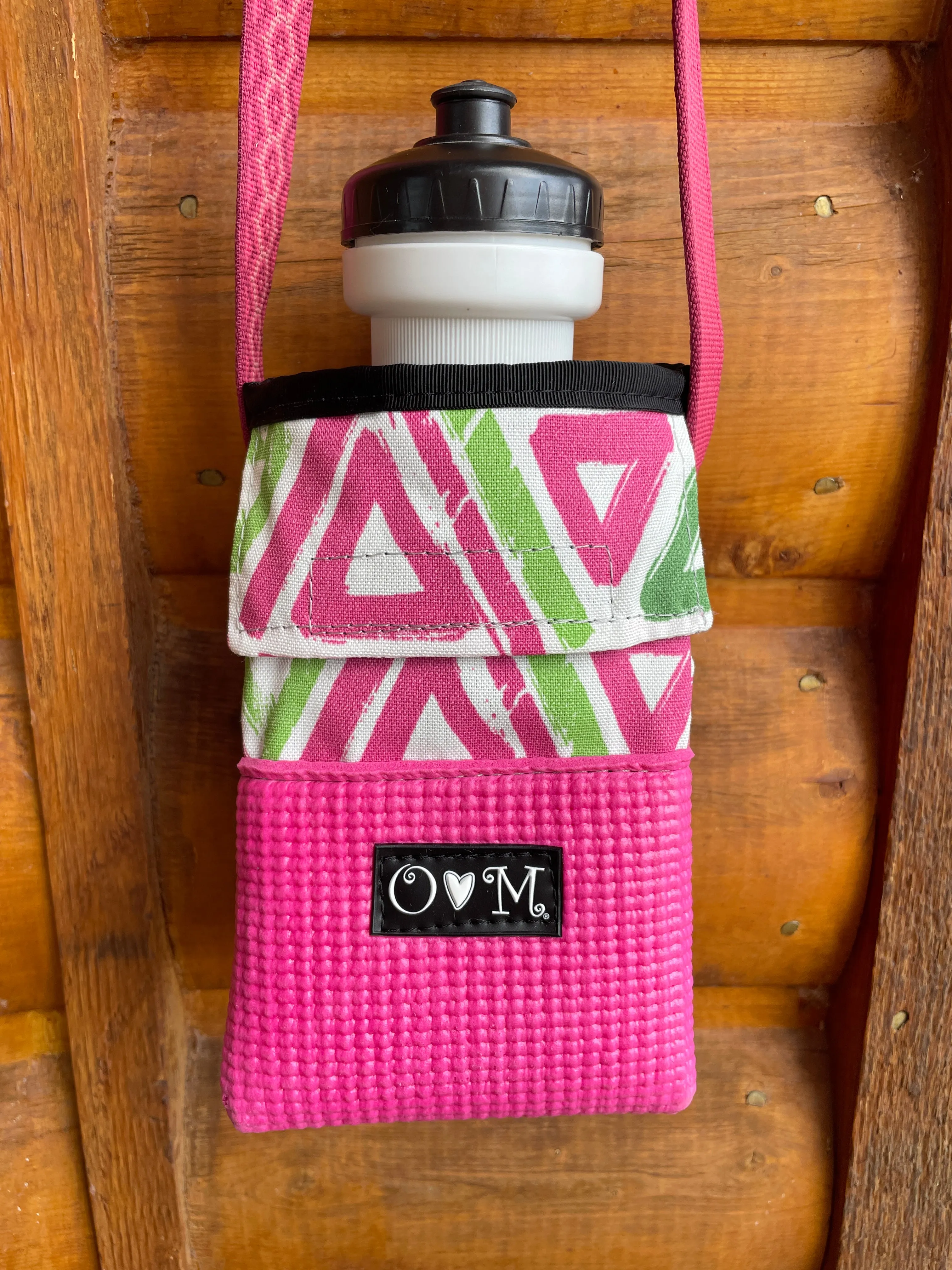 Ajax Pink Water Bottle Holder & Purse-Pink/Green Triangle Print Fabric