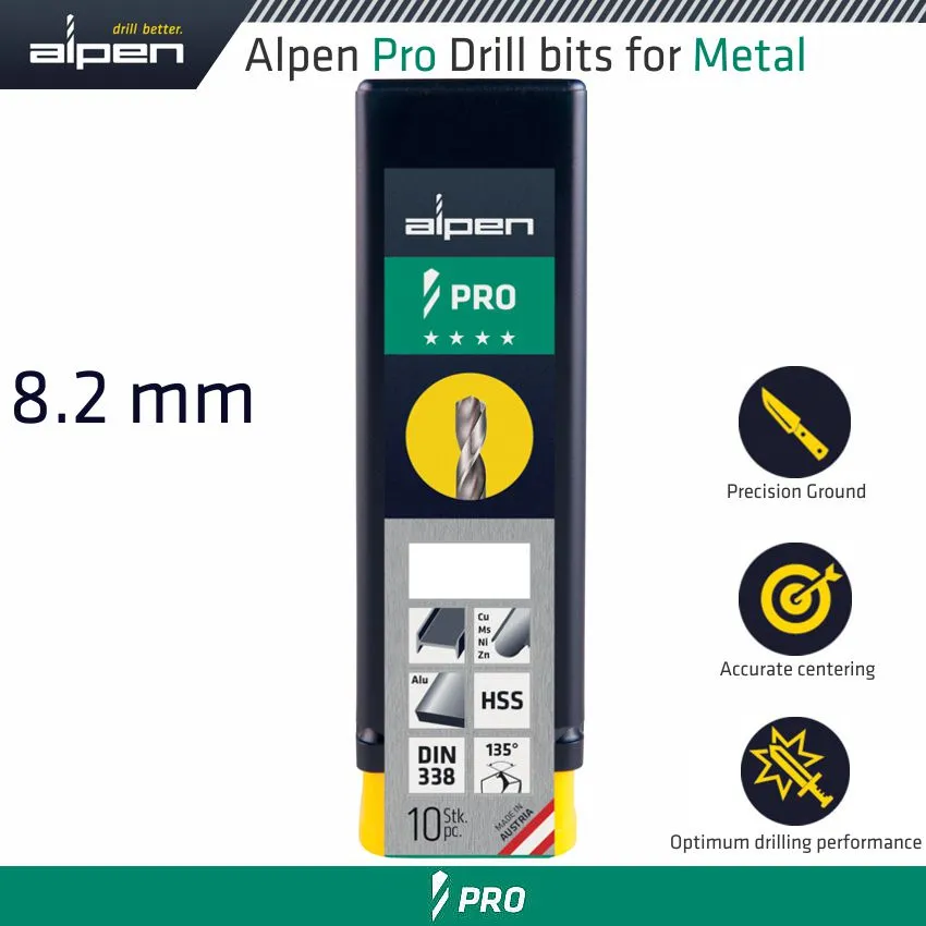 ALPEN ALPEN PRO 8.2 MM HSS DRILL DIN 338 RN 135 WITH SPLIT POINT BULK ALP9540082