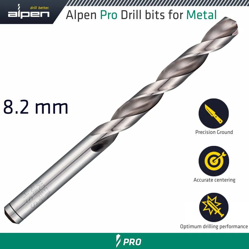 ALPEN ALPEN PRO 8.2 MM HSS DRILL DIN 338 RN 135 WITH SPLIT POINT BULK ALP9540082