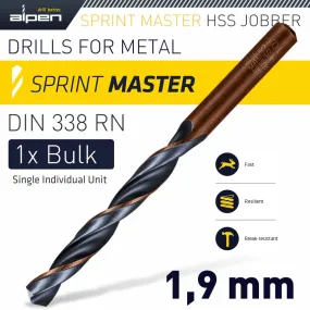 ALPEN HSS SPRINT MASTER 1.9MM BULK DIN 338 ALPEN DRILL BIT ALP6260019