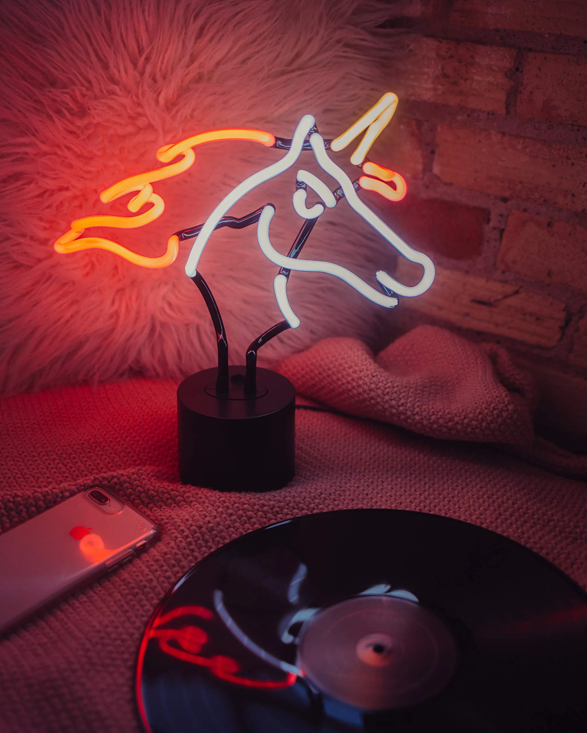 Amped & Co Unicorn Neon Desk Light, Real Neon, White, Yellow, and Pink, Large 11.5 x 12