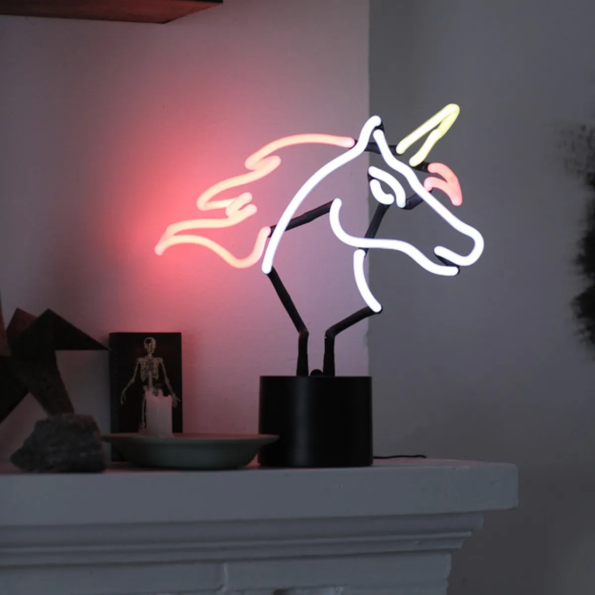 Amped & Co Unicorn Neon Desk Light, Real Neon, White, Yellow, and Pink, Large 11.5 x 12