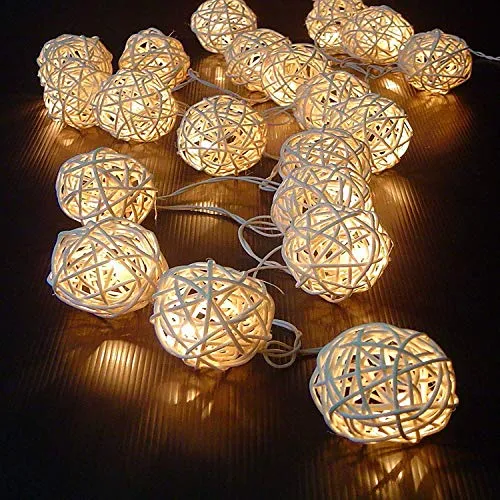 Ascension ® 4 Meters 16 LEDs Globe Rattan Balls String Lights for Home Decoration Festival Decor Lights Indoor Outdoor Decorative Fairy Lights Curtain (Warm White) AC Powered