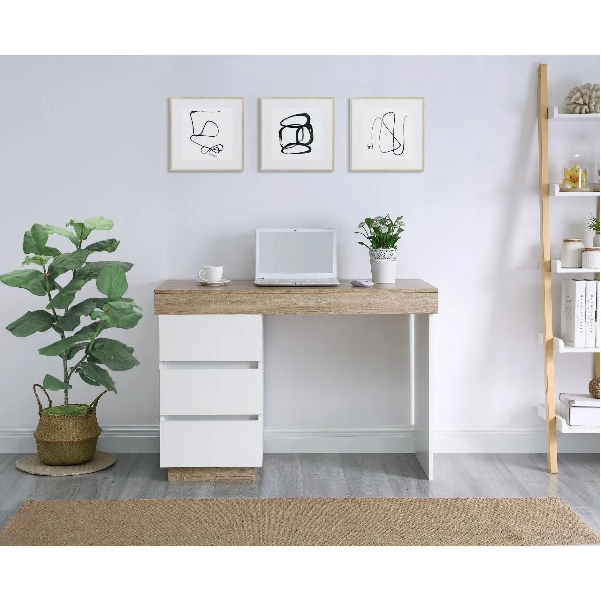 Ashley Coastal White Wooden Office Desk Study Table Workstation Shelf