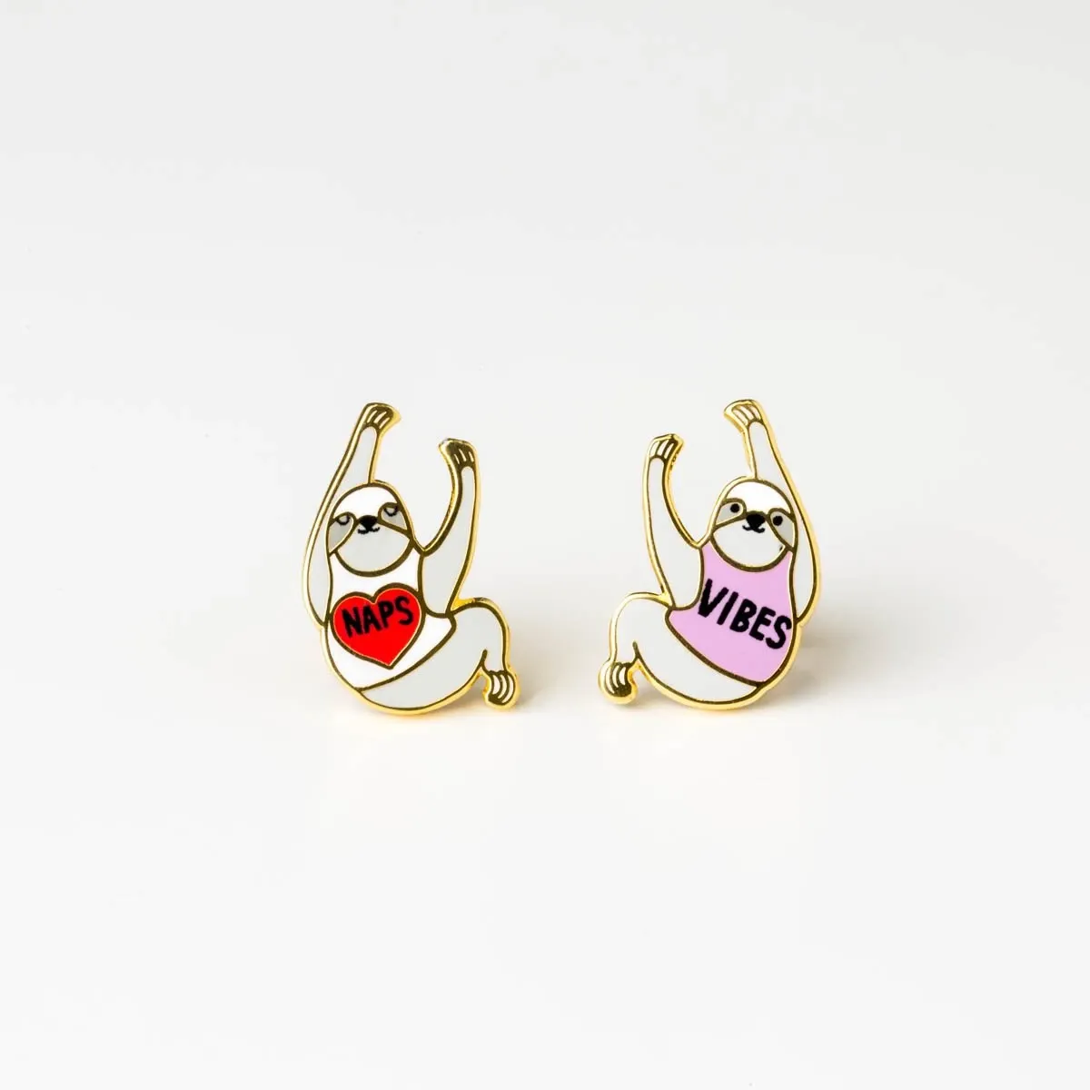 Asymmetrical Cloisonné Stud Earrings - Sloth Vibes