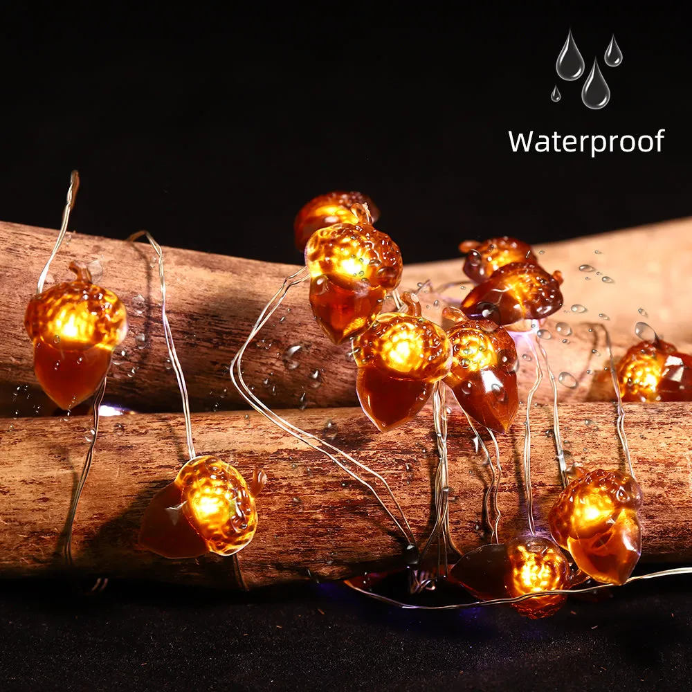 Battery-Powered Acorn String Lights for Thanksgiving