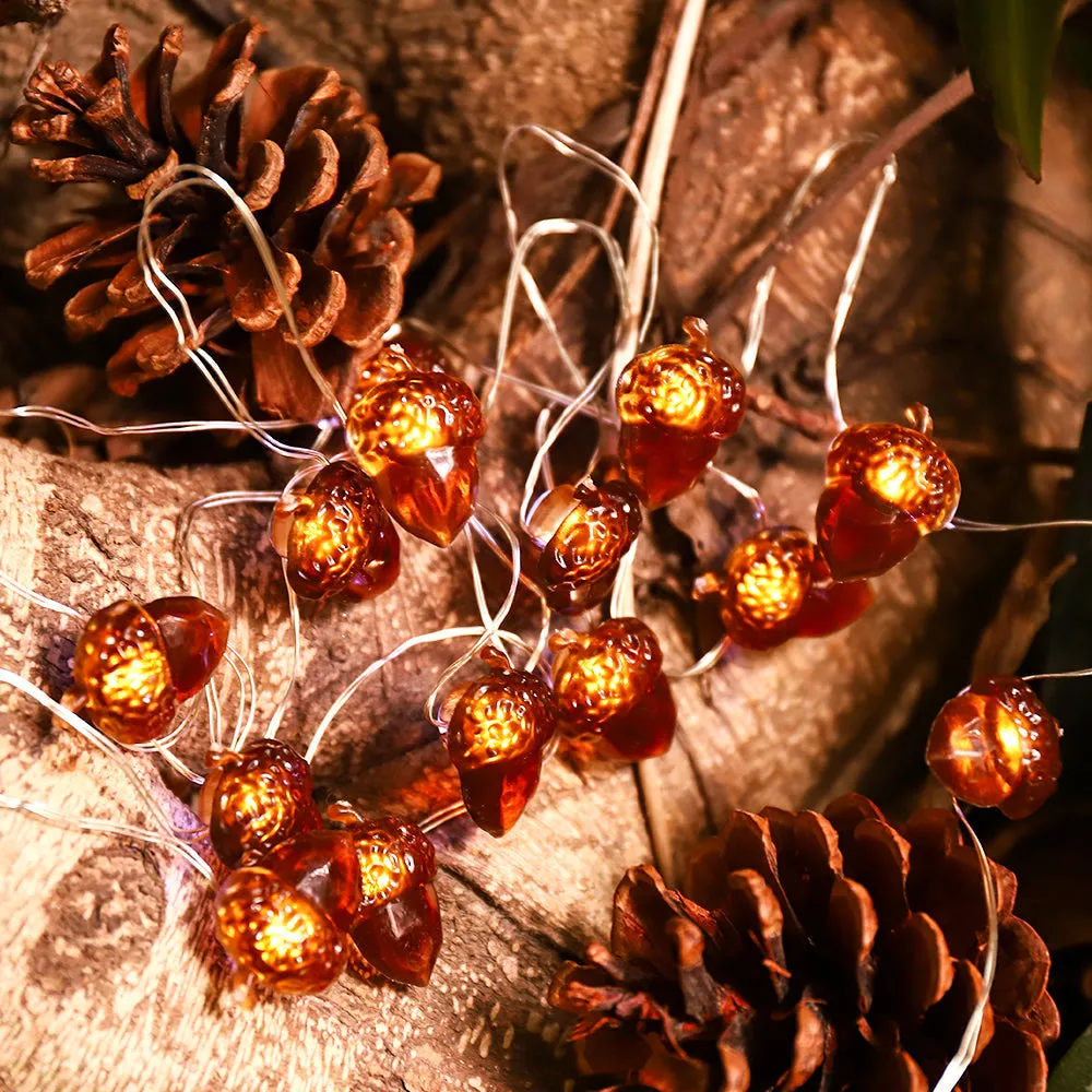 Battery-Powered Acorn String Lights for Thanksgiving