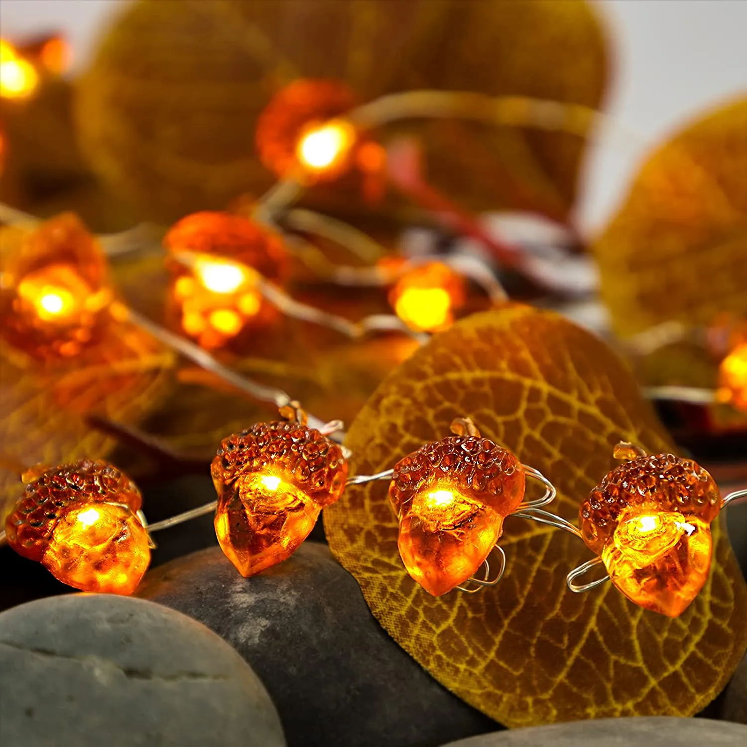 Battery-Powered Acorn String Lights for Thanksgiving