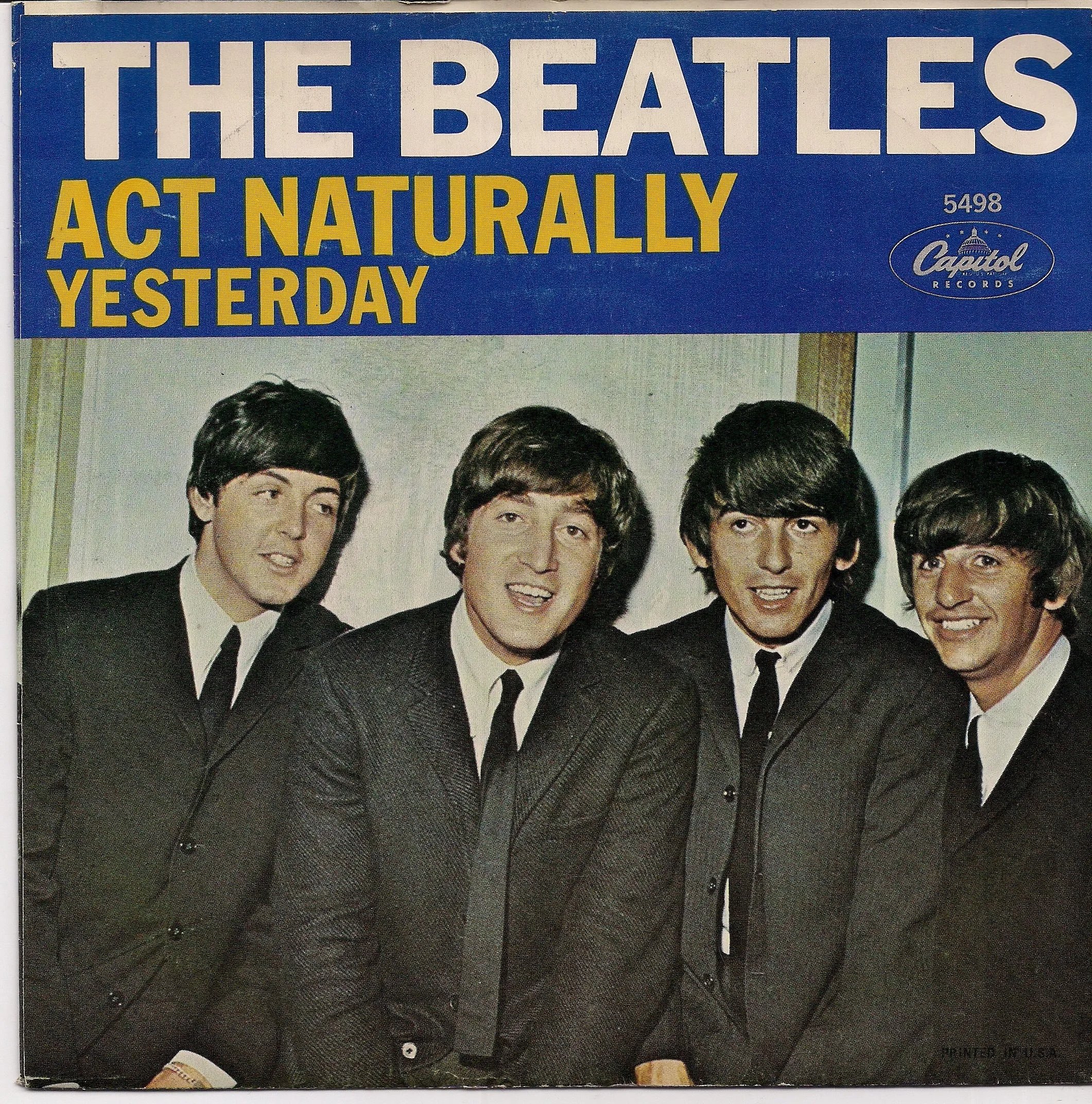 BEATLEmania! 7" Picture Sleeve,YESTERDAY,Act Naturally,John Lennon,Paul McCartney,George Harrison,Ringo Starr,British Invasion