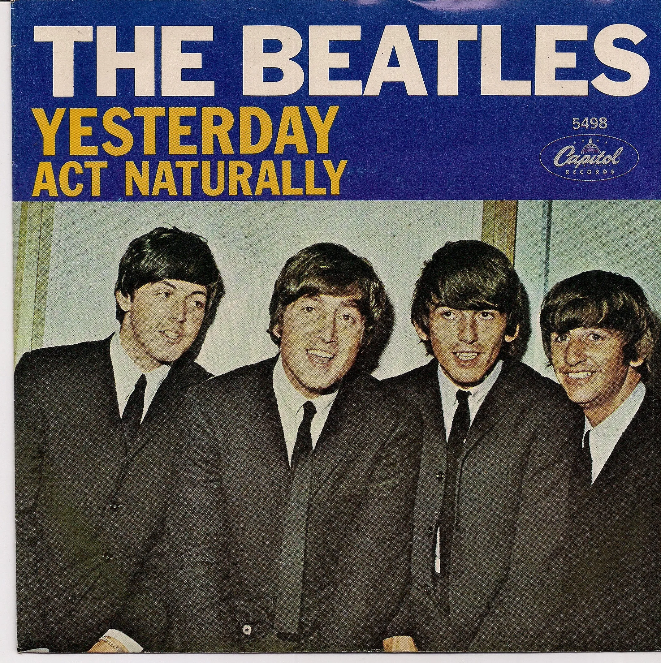 BEATLEmania! 7" Picture Sleeve,YESTERDAY,Act Naturally,John Lennon,Paul McCartney,George Harrison,Ringo Starr,British Invasion